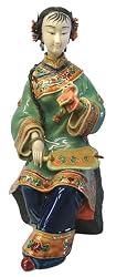 Chinese ceramic figurine " sitting lady with hand fan "- exquisitely detailed