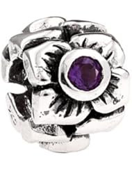 SilveRado(tm) MS155B-AM3 Sterling Silver Three Flowers Amethyst February Bead / Charm