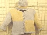 C77blbg, Blue and Beige Block Chenille Boys Cardigan, Hat Set