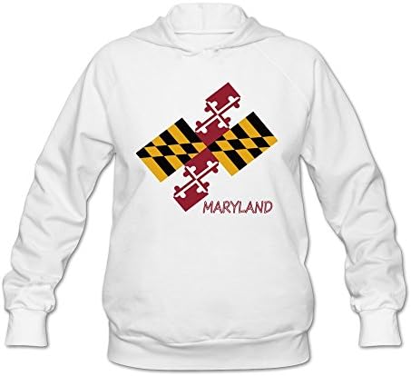 Women Maryland Tilting Flag Hoodies White 100% Cotton