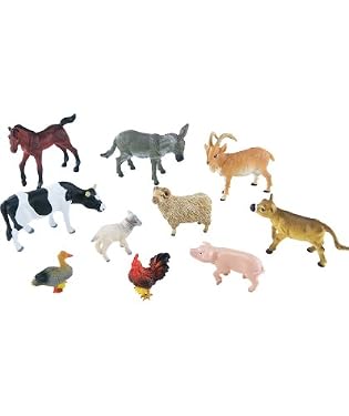 Set of 10 plastic farm animals to play with Star buy - this set FREE when you buy Farmyard Playset (available while stocks last) Suitable from 3-8yrs