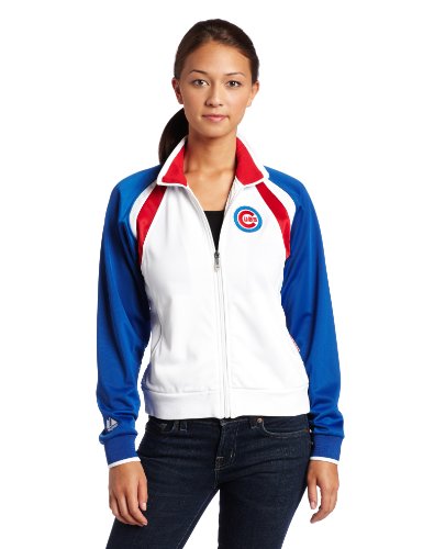 MLB Women's Chicago Cubs Thermabase Long Sleeve Full Zip Fleece Track Jacket, Pro White/Pro Royal/Pro Scarlet, Medium