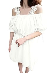 Chiffon Stretchy Slit Off the Shoulder Puff Sleeves Above the Knee Short Mini Dress 