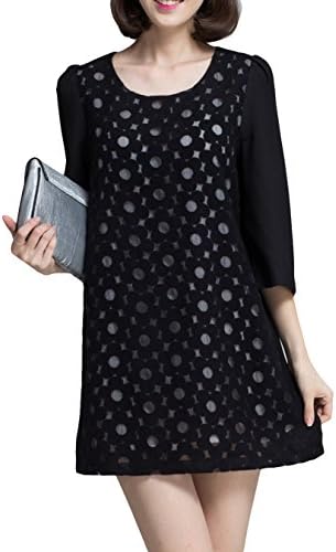 Tidegaga Women's Loose 3/4 Sleeve Scoop Neck Above Knee A Line Dress