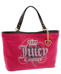 Juicy Couture Velour Jeweled Heart Charm Shopper Bag Purse Tote Vivid