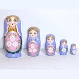 REVIMPORT - Poupée russe x 5 en bois robe bleue tablier rose *