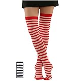 Red and White, or Black and White Stripped Solid Opaque Thigh Highs by Foot Traffic