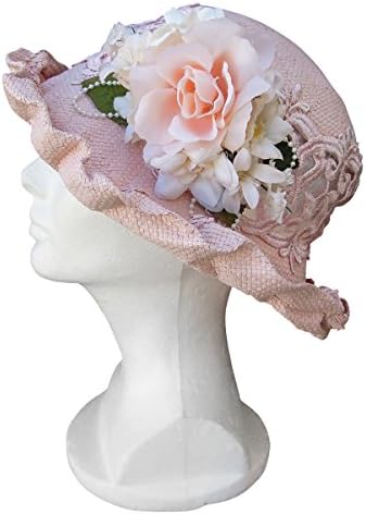 Nature Art Womens Lace Straw Cutaway Hat Narrow Brim Ladies Cloche Church Pink