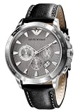 Emporio Armani Quartz, Gunmetal Gray Dial with Black Leather Band - Men's Watch AR0635