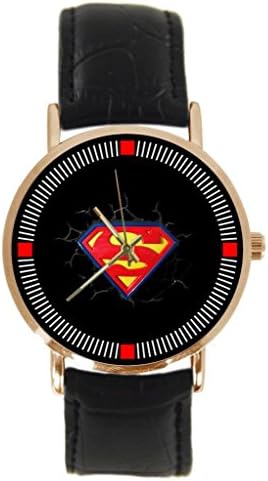Superman Logo Custom Leather Sports Men And Women Fashion Gold Watch Neutral