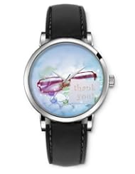 SPRAWL Aanalog Fashion Series Silver Ladies Watches of Genuine Black Leather Strap,Unique Wrist Watch for Women Girls Designed with Thank you !