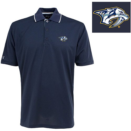 Antigua Men's NHL Nashville Predators Exceed Desert Dry Short Sleeve Polo, Navy/White, X-Large