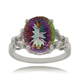 Oval Mystic Fire Topaz Ring Sterling Silver Radiant New