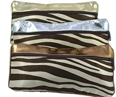 Set Of 3 Pcs Tiger Print Pouch Satin Fabric Cream Wallet Kids Gift Pouch Pencil Case Money Saving New Bag