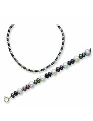 Sterling Silver Cultured Pearl Bracelet & Necklace 2pc Set