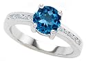 1.60 cttw 925 Sterling Silver 14K White Gold Plated Genuine Round Blue Topaz Engagement Ring - Gold Plated Silver