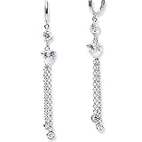 Cubic-zirconia Rhodium Finish Sterling Silver Drop Earrings