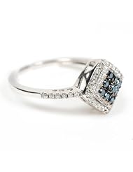 Sterling Silver Blue & White Diamond Christmas Dome Ring Fine Party Jewelry