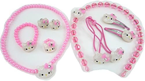 Girls Hello Kitty PINK Hair Accessories and Jewelry 10-Piece Set for Ages 4-8