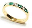 Baguette Emerald and Diamond Channel Set Half Circle Wedding Band 18k Yellow Gold Ring Size 6.25 Ctw 0.55