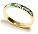 Alternating Baguette Emerald and Diamond Part Way Set Wedding Band 18K Yellow Gold Ring Size 6.25 (T.w 0.55)