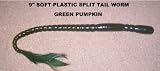 9 Soft Plastic Split Worm - (8 Pack) Green Pumpkin with various tail colors