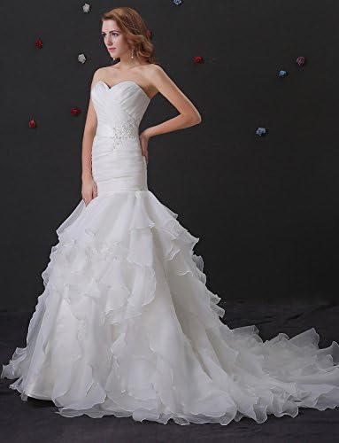 AdasBridal Glamorous Organza Satin Mermaid Wedding Dress With Beaded Lace Appliques