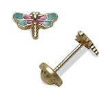 14k Yellow Gold Children's Enamel Firefly Earrings