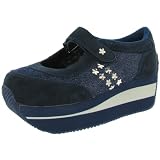 VOLATILE Starship Womens Casual Platforms Wedges Shoes Sneakers Slip Ons Velcro Studded Navy Denim