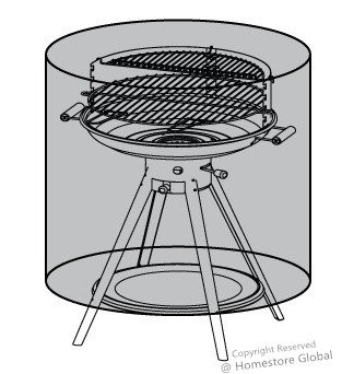Housse de protection pour Barbecue rond 72(dia)x60cm - Matière Premium, très résistante et anti-humidité - Gris