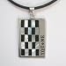 Large Interlock Mother of Pearl & Black Onyx Rectangular Silver Pendant w. Leather Chain Necklace 20"