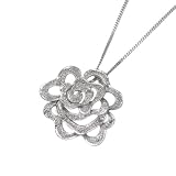 9ct White Gold 0.10 Ct Diamond Rose Pendant 18 Chain