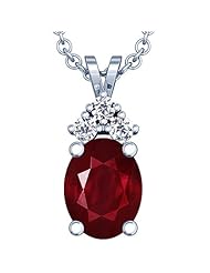 18K White Gold Oval Cut Ruby And Round Diamond Pendant