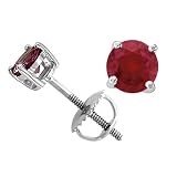 1.50 cttw Genuine 5.5mm Round Ruby Screw Back Earring Studs in 14k White Gold