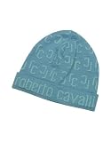 Roberto Cavalli - Roberto Cavalli All Over Logo Brim Knit Wool Skull Cap Aqua