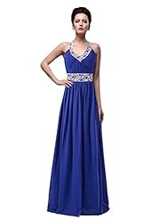 V-neck Beaded Jeweled Bridesmaid Dress/Prom Dress 