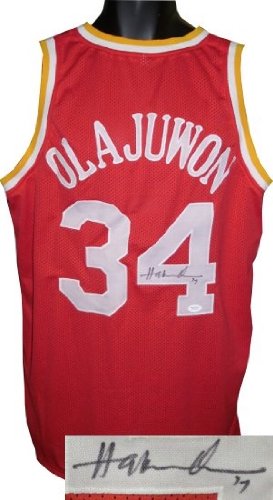 Hakeem Olajuwon Autographed/Hand Signed Houston Rockets Red Prostyle Jersey- JSA Hologram