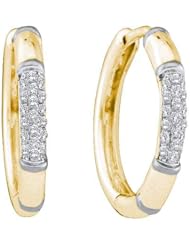 Real Diamond Earrings 0.15CTW ROUND DIAMOND LADIES HOOPS Yellow-gold 14K