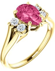 10K Yellow Gold 9.00x6.00mm Pear Cut Pink Tourmaline and Diamond Ring -- LIFETIME WARRANTY