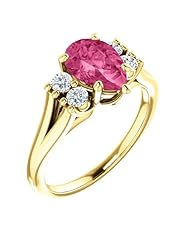 14K Yellow Gold 9.00x6.00mm Pear Cut Pink Tourmaline and Diamond Ring -- LIFETIME WARRANTY