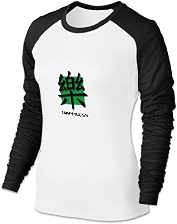 AnneMello Baseball Tee Grils Chinese Symbols For Words White/Black XLarge