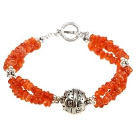 Handmade Orange Agate Bracelet With Silver Beads by AsiaEXP