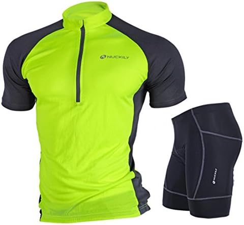 JCKO Men's Cycling Tee Quick Dry Suit 1 Set Shirt+Short Fluorescent Green US XL/Label XL