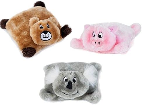 ZippyPaws Squeakie Dog Toy Squeaky Pillow Pad- Bear, Koala, Pig 3 pack