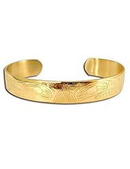 14K Yellow Gold Northwest Coast Native American Wolf Bracelet. Made in USA.