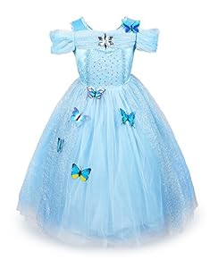 ReliBeauty Girls Cinderella Dress Halloween Costume (6x-7, Light Blue)