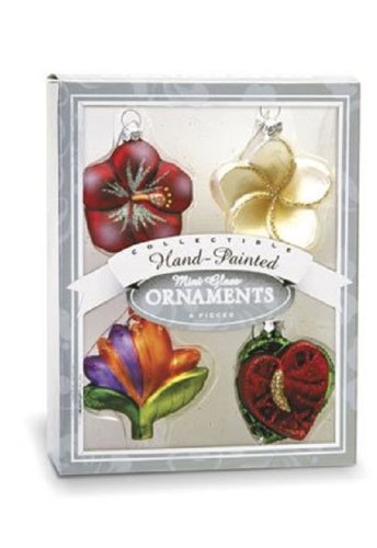 Island Heritage 4-Pack Holiday Flowers Tree Collectible Glass Ornaments, Mini Island Heritage 4-Pack Holiday Flowers Tree Collectible Glass Ornaments, Mini