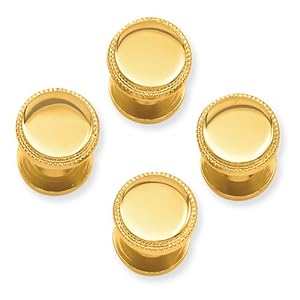 Gold-plated Four Piece Polished Beaded Tuxedo Studs