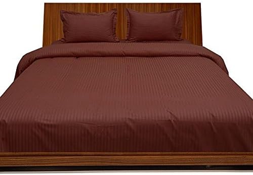 250TC Super Soft Quality Egyptian Cotton 4PC Sheet Set + 3PC Duvet Cover Set King/ Standard or Eastern King, Brick Red Stripe 250-Thread Count 100% Pure Cotton