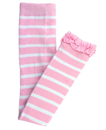 RuffleButts Little Girls Pink Striped Footless Tights w/ Pink Ruffles